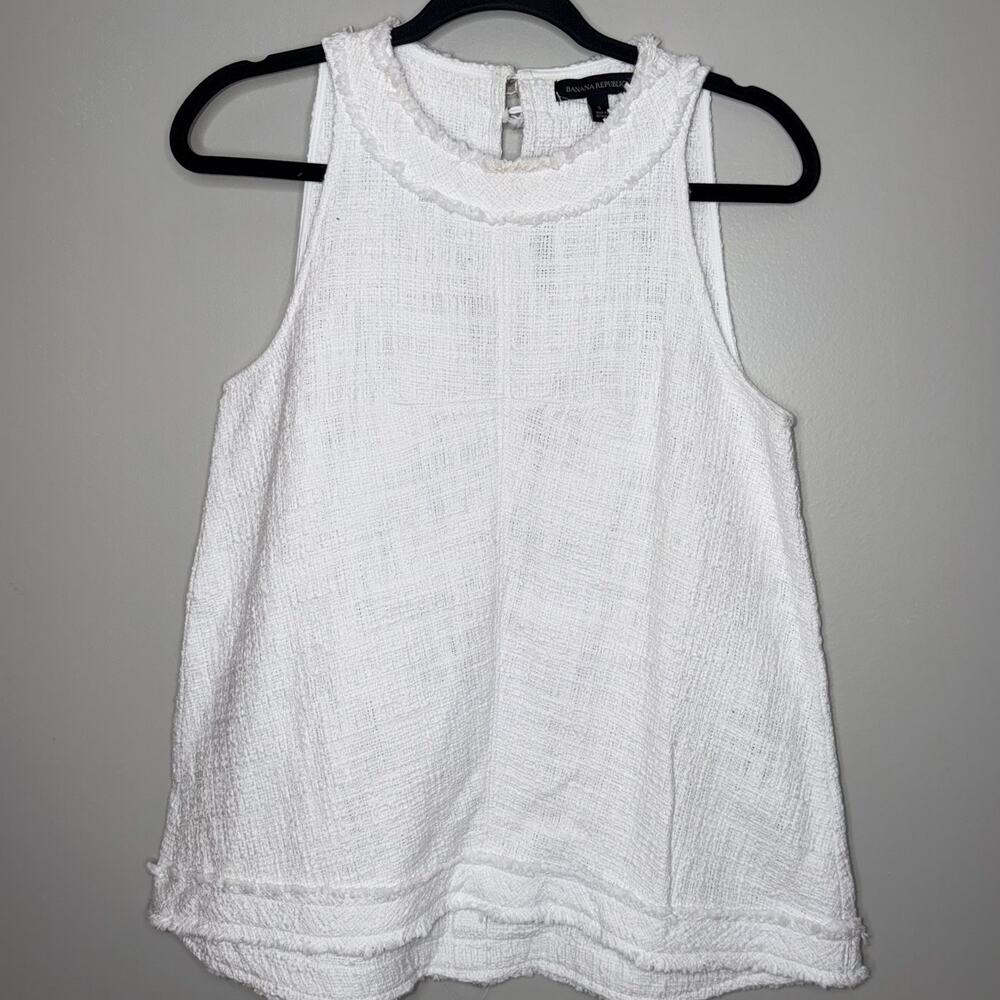 Banana Republic Women Small Scoop Neck Textured A-Line Tank Top Sleeveless White